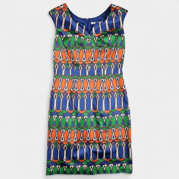 Boden Dresses & Skirts - Boden Dress Womens 10R Blue Orange Green Geometric Print Sleeveless Sheath Lined